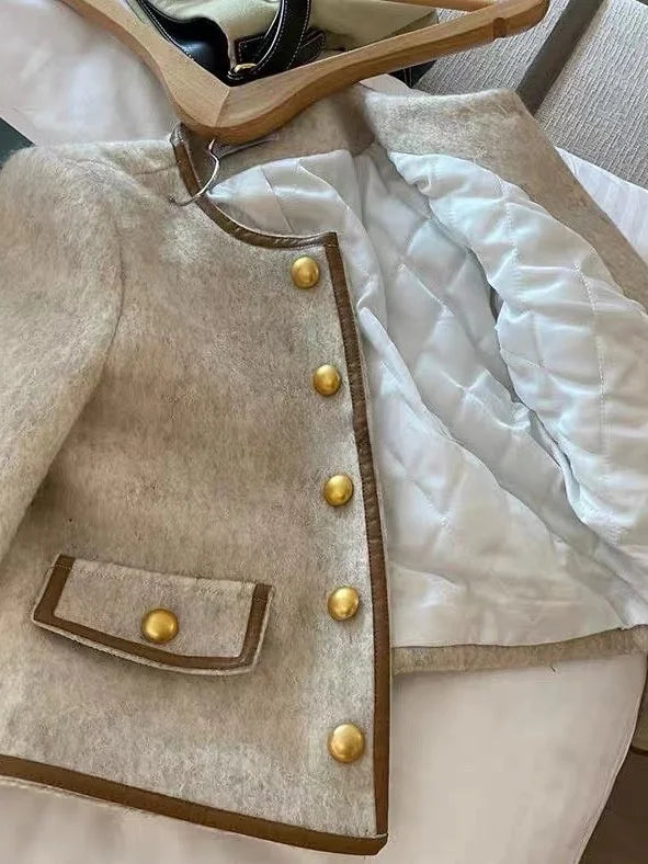 French Chic Coat – Gold Buttons & Slim Elegance