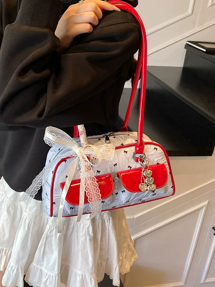 Bolsa Feminina Bow 2025 – Tote “Boston” com Laço & Bolsos, Versátil Ombro/Under-Arm