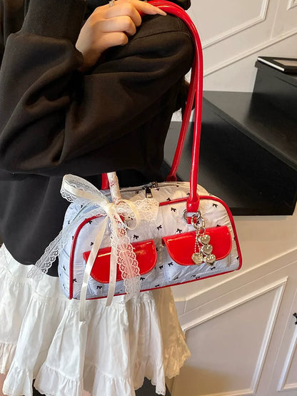 Bolsa Feminina Bow 2025 – Tote “Boston” com Laço & Bolsos, Versátil Ombro/Under-Arm