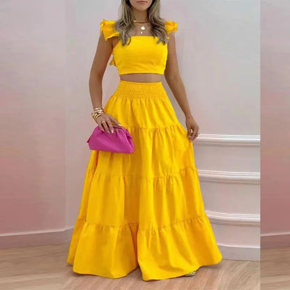 Conjunto Feminino Elegante – Top Solto & Vestido Maxi