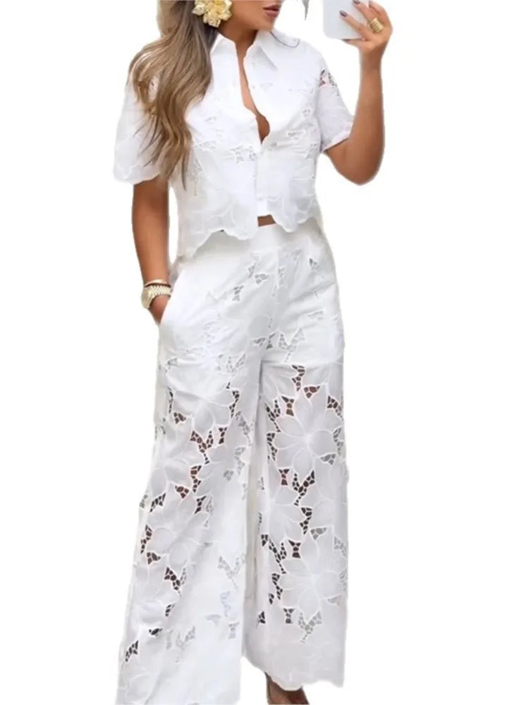 Conjunto Feminino 2 Peças Casual Verão 2025 – Top Manga Curta + Calça Solta