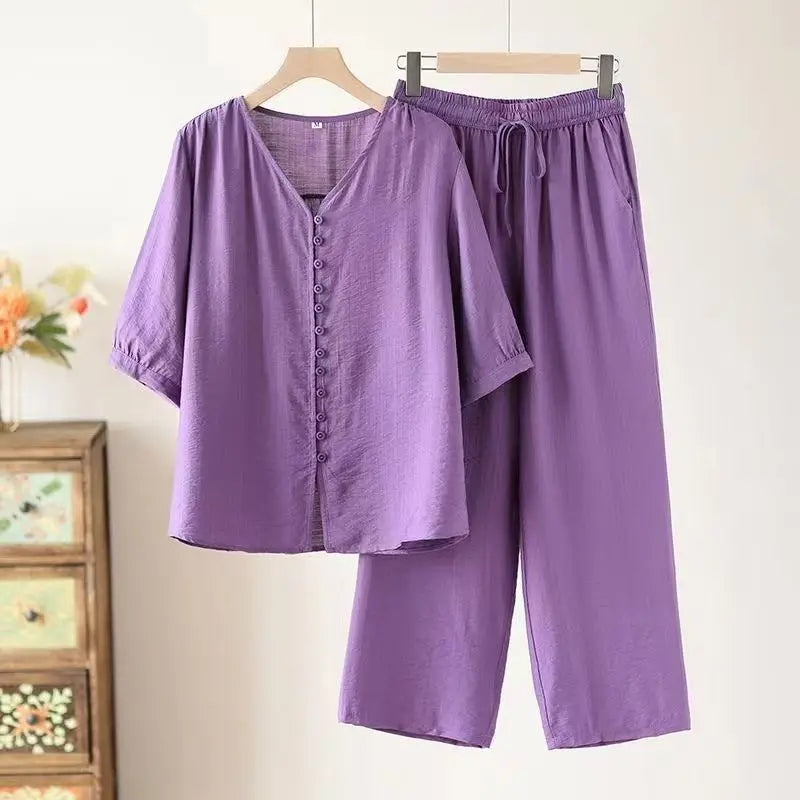 Conjunto Cotton-Linen Modern – Top & Calça Wide Leg 2-Peças