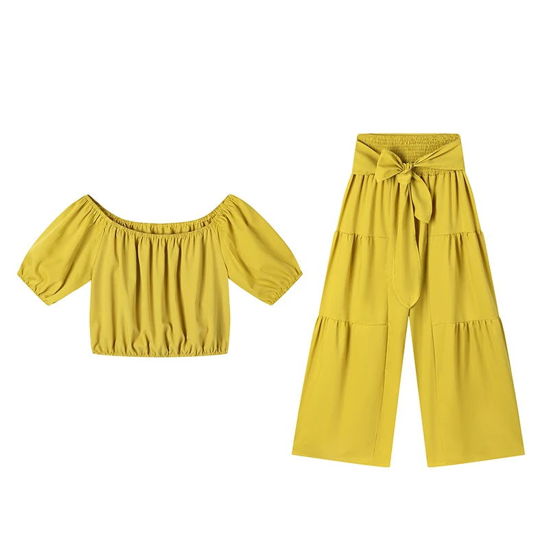Women's Casual Set – Top & High-Waisted Wide Leg Pants