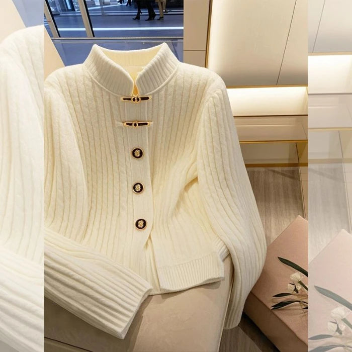 Premium Knit Cardigan – Turtleneck & Elegant Buttons