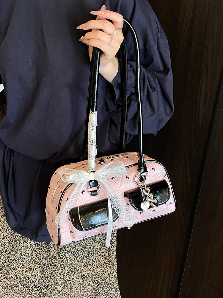 Bolsa Feminina Bow 2025 – Tote “Boston” com Laço & Bolsos, Versátil Ombro/Under-Arm
