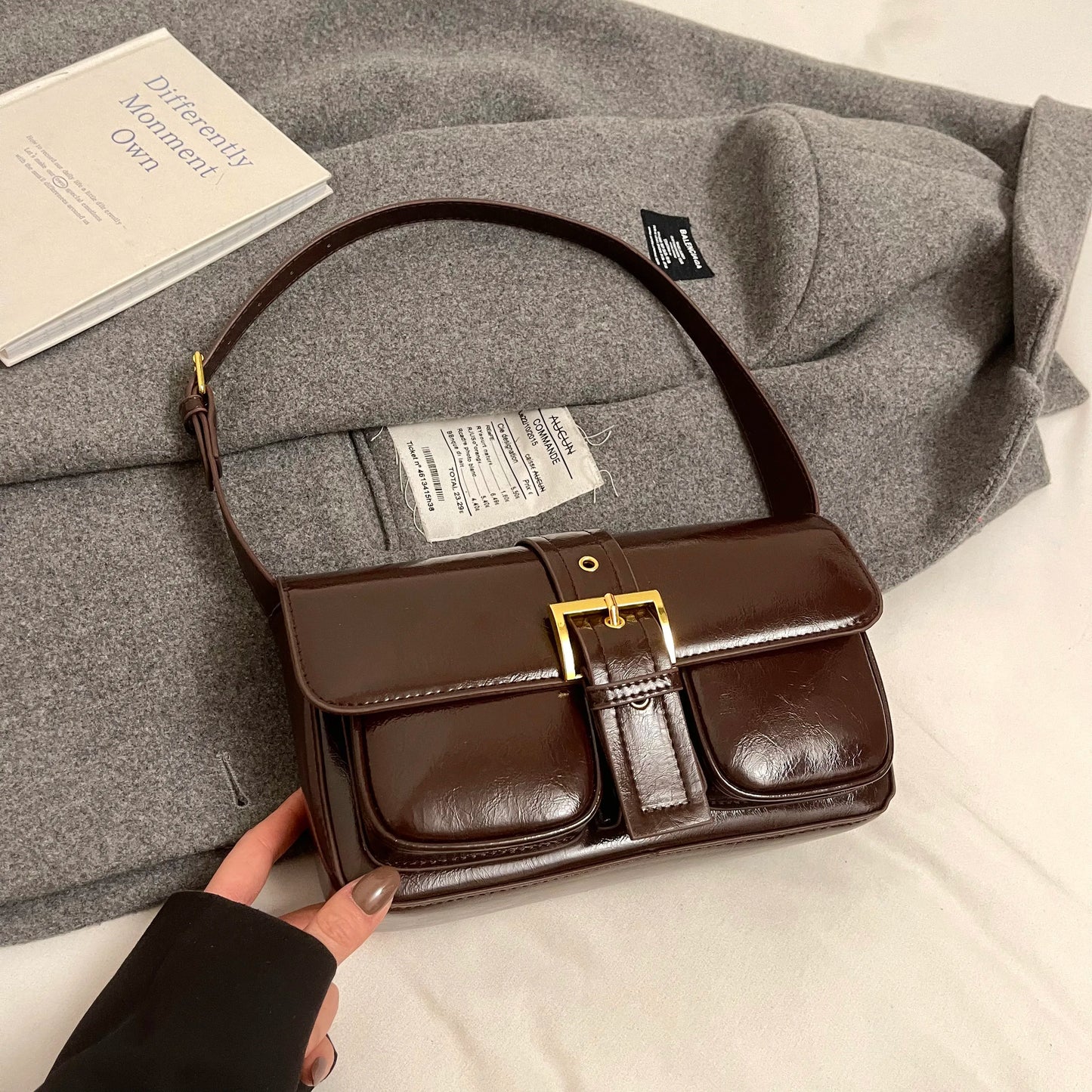 Conjunto 2 Peças Pouch & Clutch – Vintage PU Leather com Corrente para Ombro/Transversal