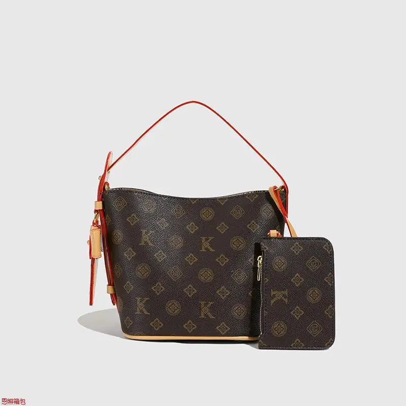 Conjunto Feminino Bucket Bag 2025 Estampada – Tote & Transversal Versátil para Dia e Noite