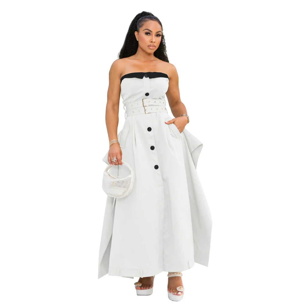 Vestido Trench Feminino MaxI – Sem Mangas, Cinto Duplo, Botão Único