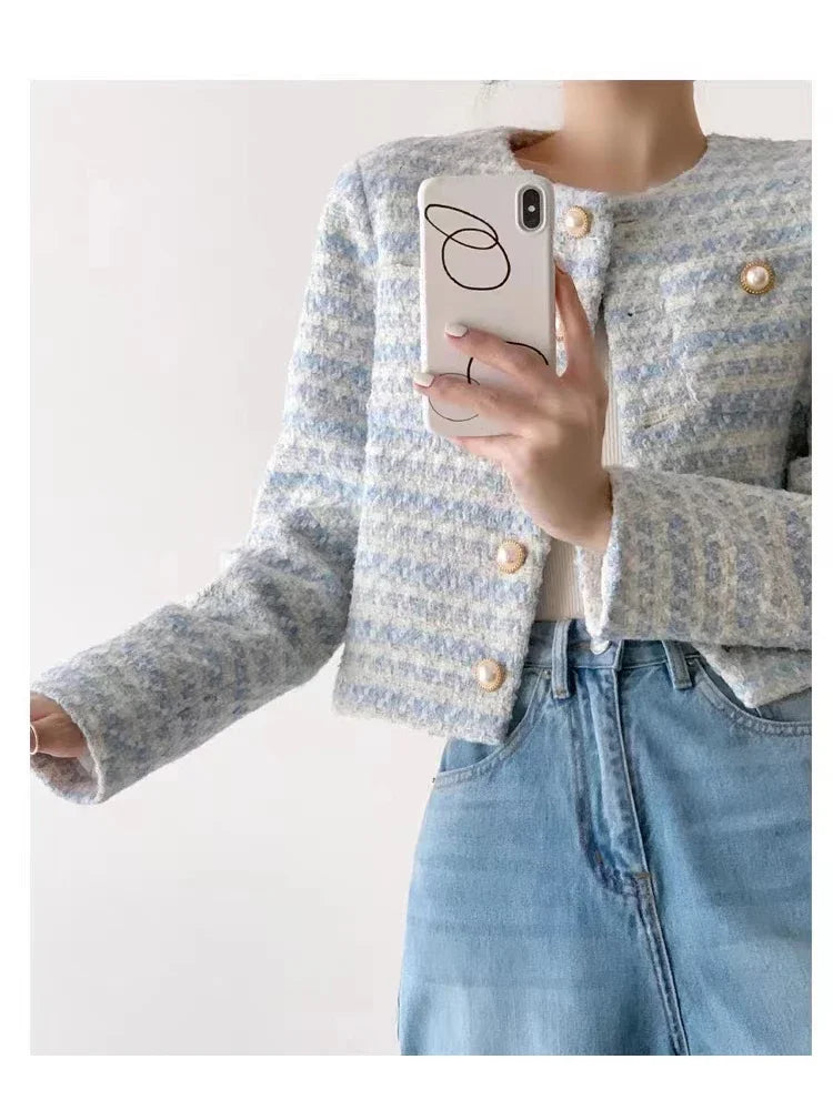 Elegant Tweed Jacket – Short Cardigan with Pockets