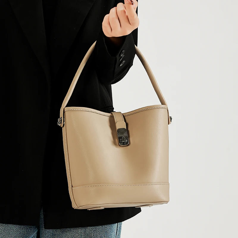 Women's Genuine Leather Bucket Bag