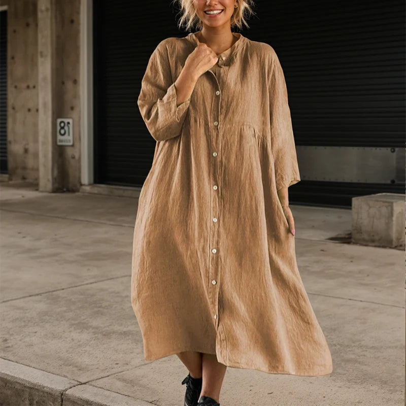 Vestido Feminino Manga Longa – Decote O, Modelagem A-Line Soltinha