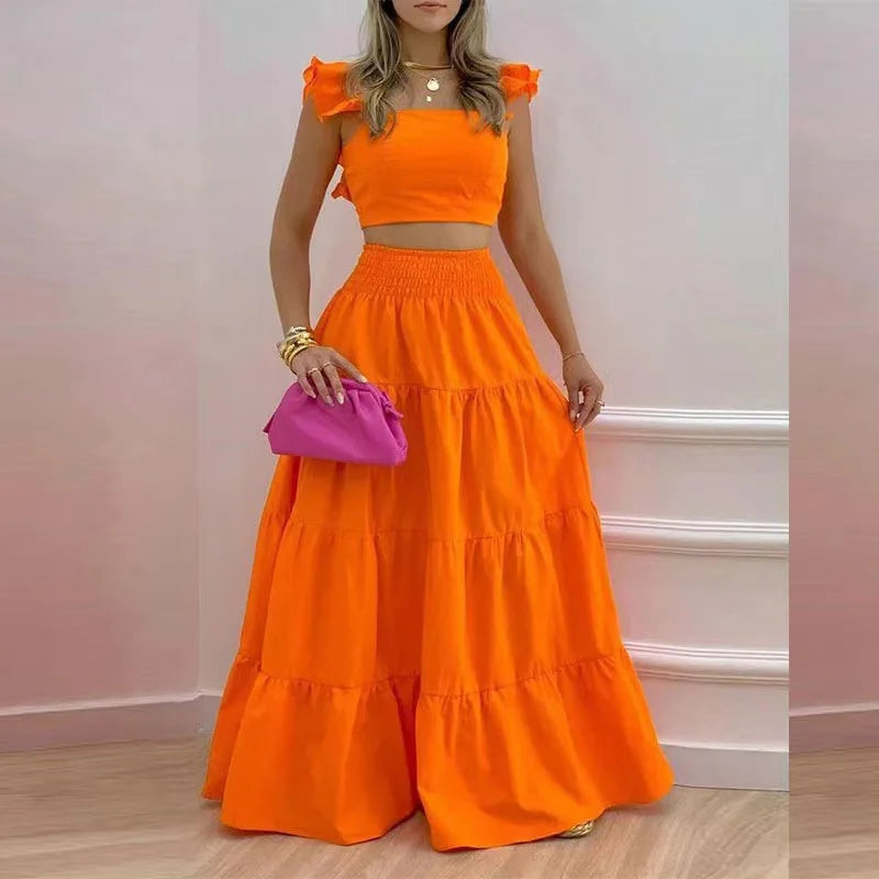 Conjunto Feminino Elegante – Top Solto & Vestido Maxi