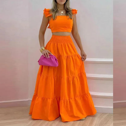 Conjunto Feminino Elegante – Top Solto & Vestido Maxi