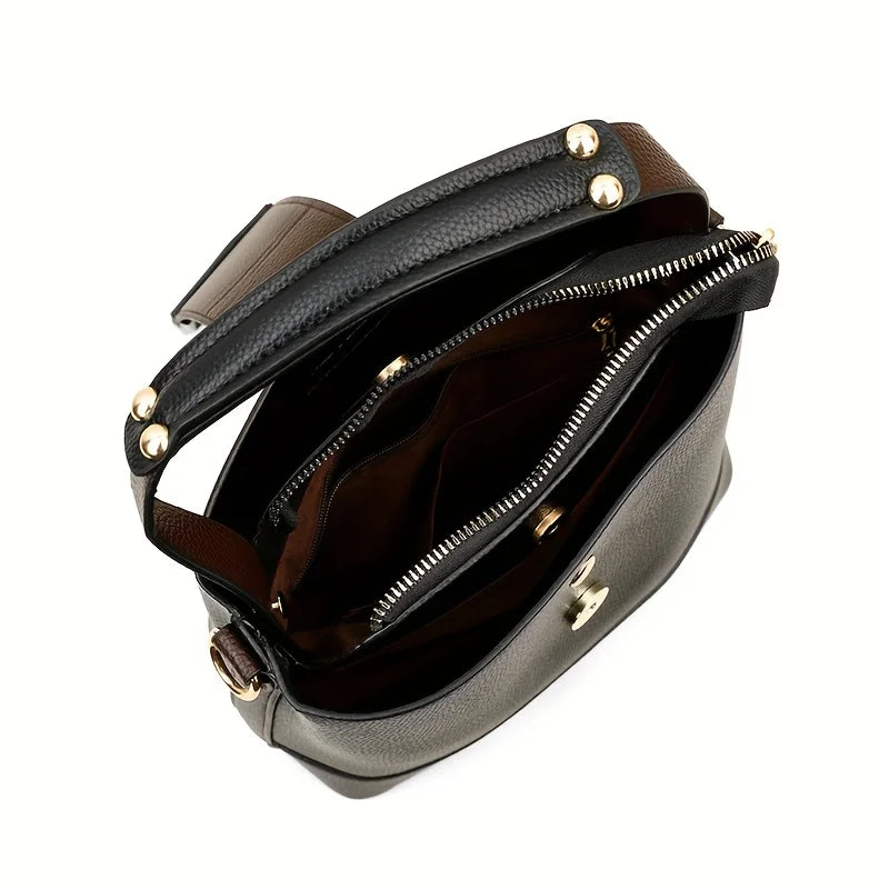 Bolsa Bucket Feminina Sólida – Alça Ajustável & Zíper