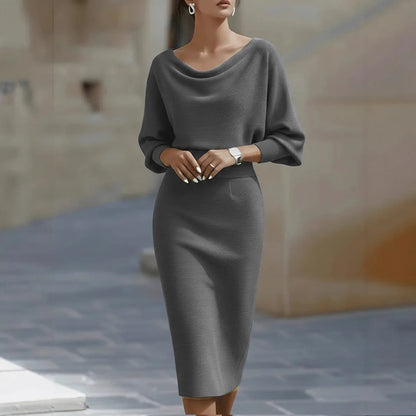 Elegant Midi Dress – High Waist & 7/8 Sleeve