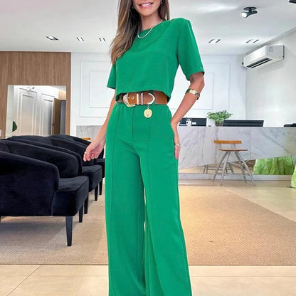 Conjunto Feminino Office – Blusa & Calça Reta de Cintura Alta