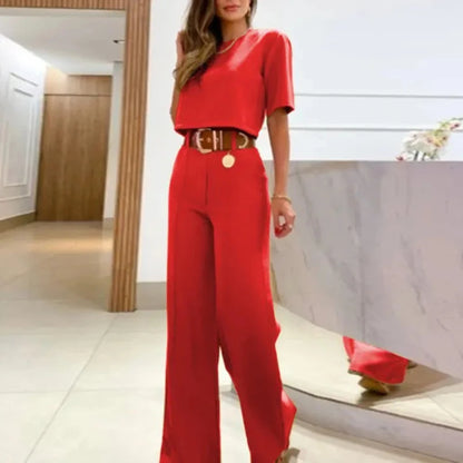 Conjunto Feminino Office – Blusa & Calça Reta de Cintura Alta