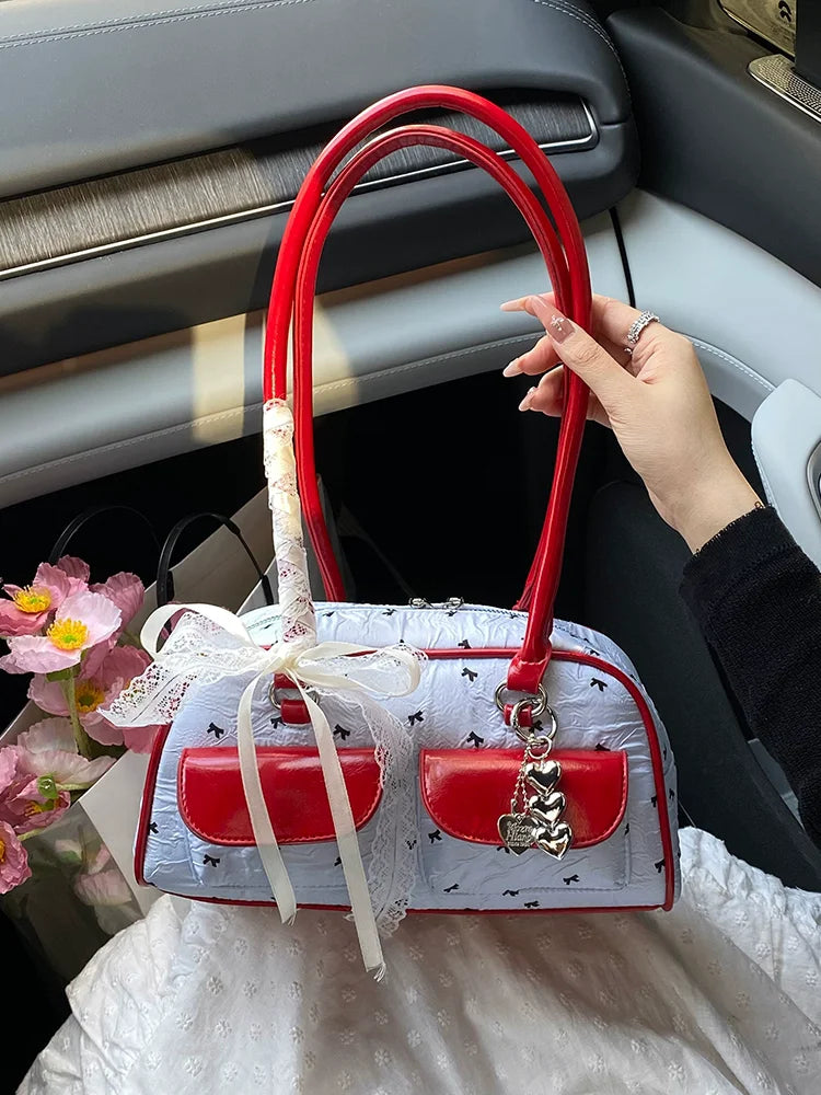 Bolsa Feminina Bow 2025 – Tote “Boston” com Laço & Bolsos, Versátil Ombro/Under-Arm