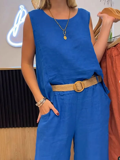 Conjunto Cotton-Linen Chic – Top & Calça 2-Peças