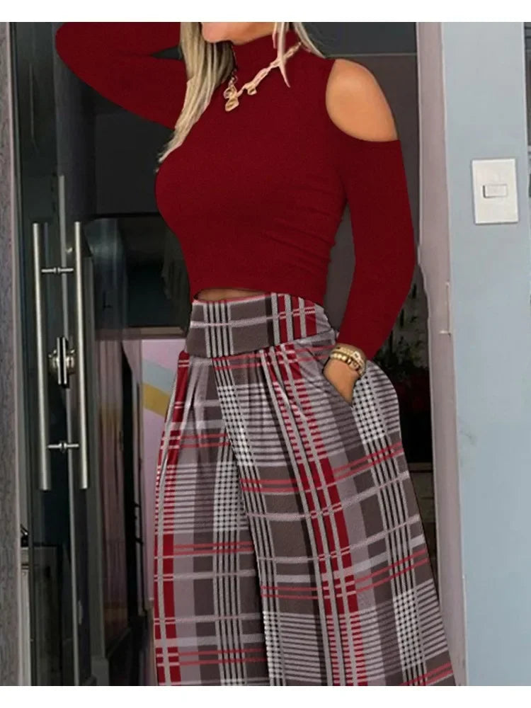 Conjunto Feminino Casual Elegante – Top Manga Curta + Calça Solta