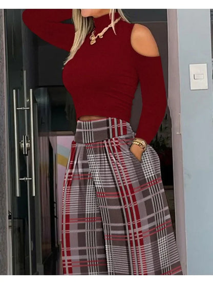 Conjunto Feminino Casual Elegante – Top Manga Curta + Calça Solta