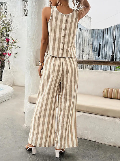 Conjunto Feminino 2 Peças Listrado – Colete & Calça Wide Leg