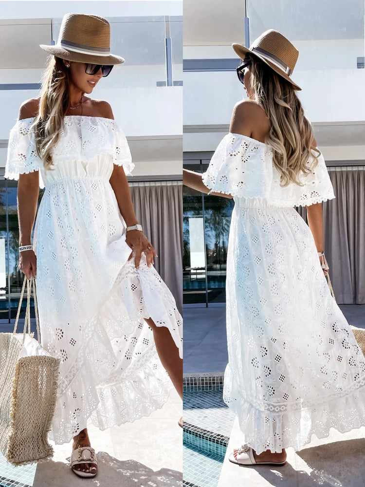 Vestido Off-Shoulder Breeze – Fluidez & Alma Livre