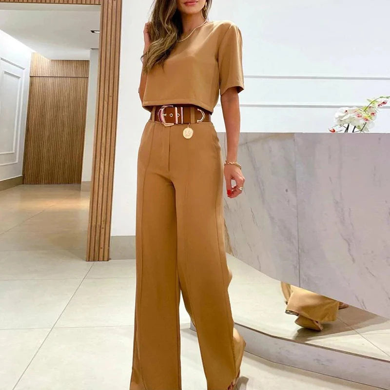 Conjunto Feminino Office – Blusa & Calça Reta de Cintura Alta
