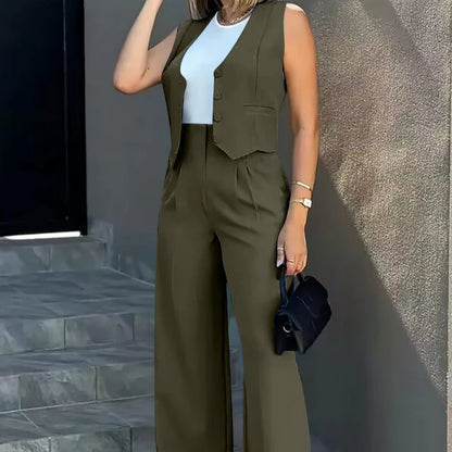 Conjunto Feminino 2 Peças – Colete & Calça Wide Leg