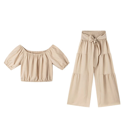 Women's Casual Set – Top & High-Waisted Wide Leg Pants