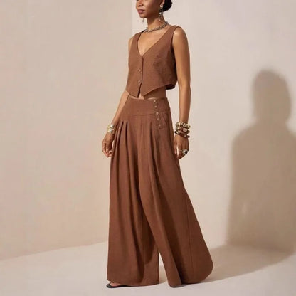 Linen Luxe Set – Elegant Vest & Wide Leg Trousers