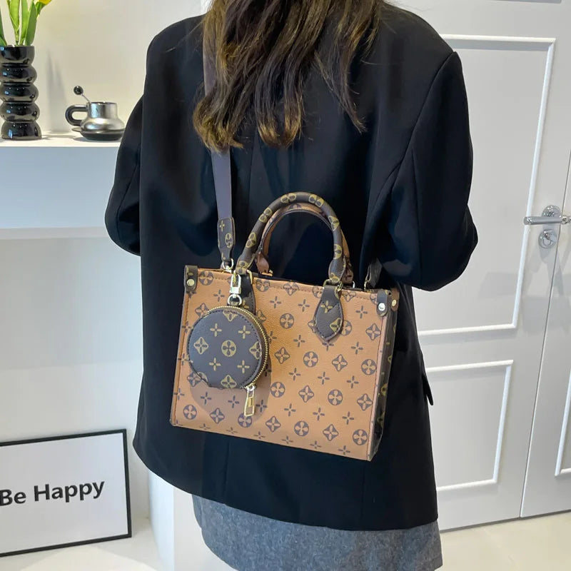 Bolsa Feminina Tote Estampada de Grande Capacidade – Bucket/Shoulder Versátil para o Trabalho e Cotidiano