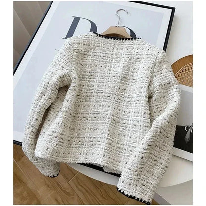 Jaqueta Tweed Elegante – Estilo Francês Office Lady