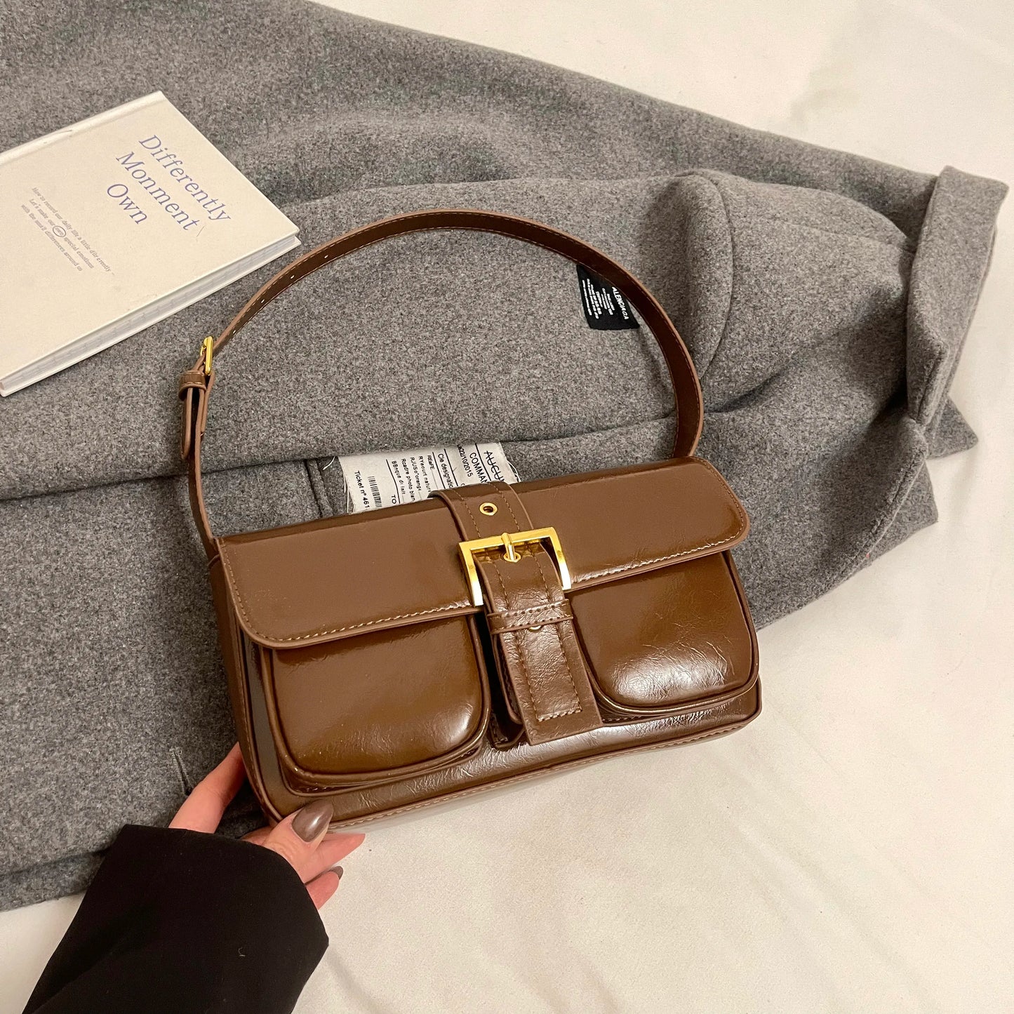 Conjunto 2 Peças Pouch & Clutch – Vintage PU Leather com Corrente para Ombro/Transversal