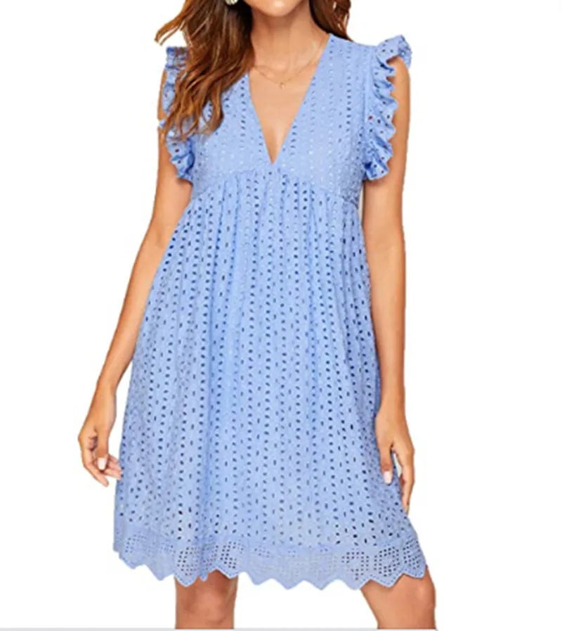 Vestido Midi em Jacquard com Detalhes Vazados e Bolsos