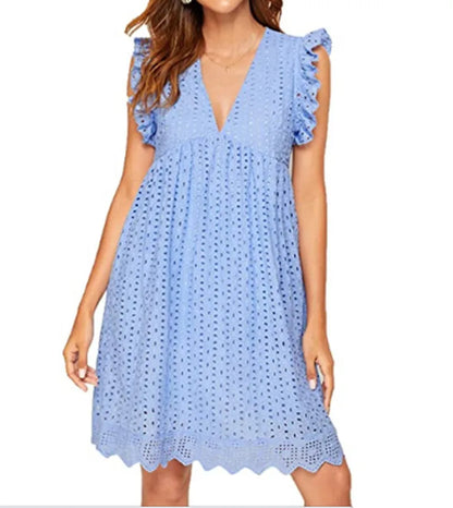 Vestido Midi em Jacquard com Detalhes Vazados e Bolsos