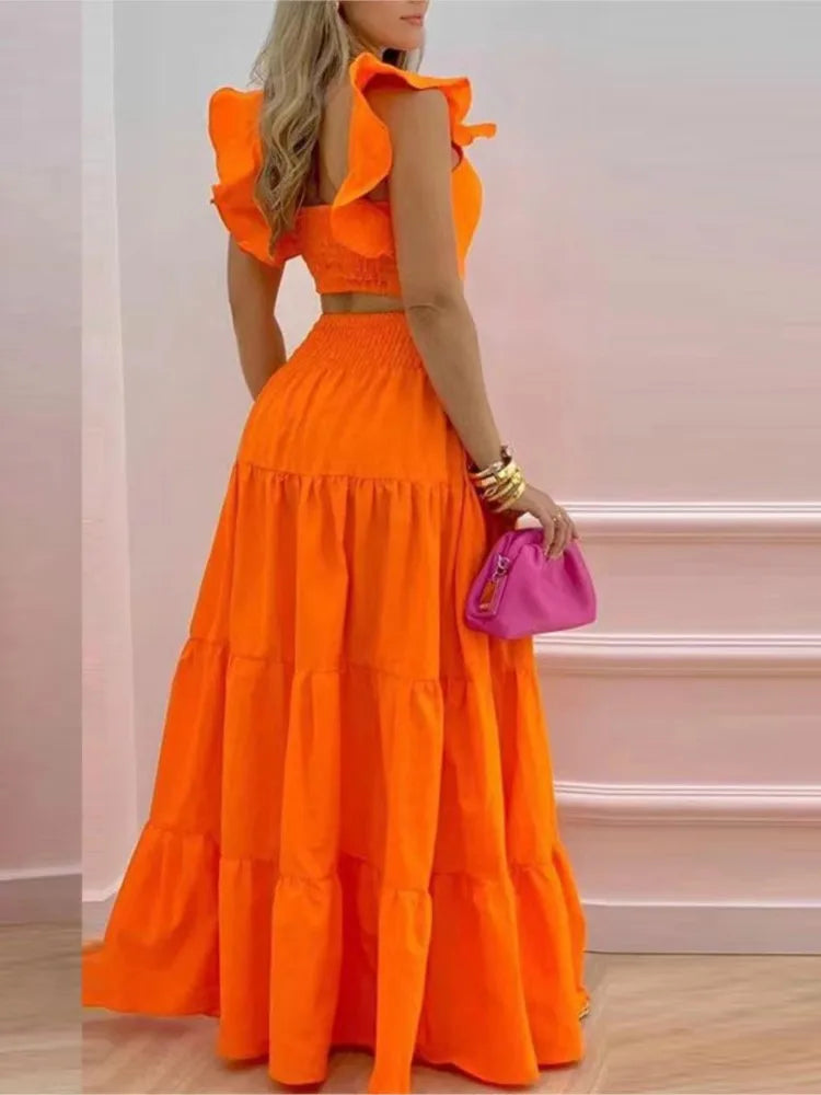 Conjunto Feminino Elegante – Top Solto & Vestido Maxi