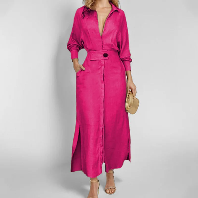 Vestido Feminino de Outono – Manga Longa com Decote V