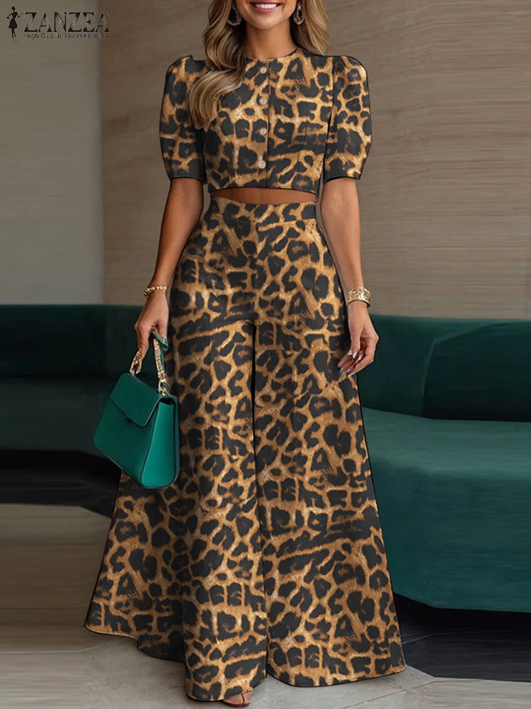 ZANZEA Women's Set – Crop Top & Wide Leg Pants
