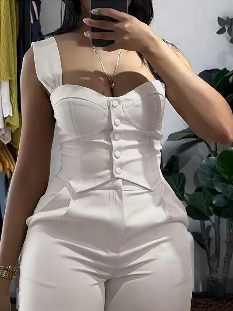 Conjunto Feminino 2 Peças Y2K – Colete Sem Mangas + Calça Wide-Leg