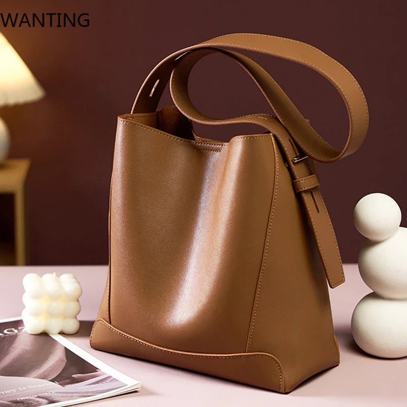 Bolsa Feminina Shoulder em Couro Legítimo – Grande Capacidade