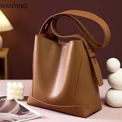 Bolsa Feminina Shoulder em Couro Legítimo – Grande Capacidade