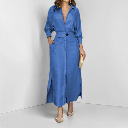 Vestido Feminino de Outono – Manga Longa com Decote V