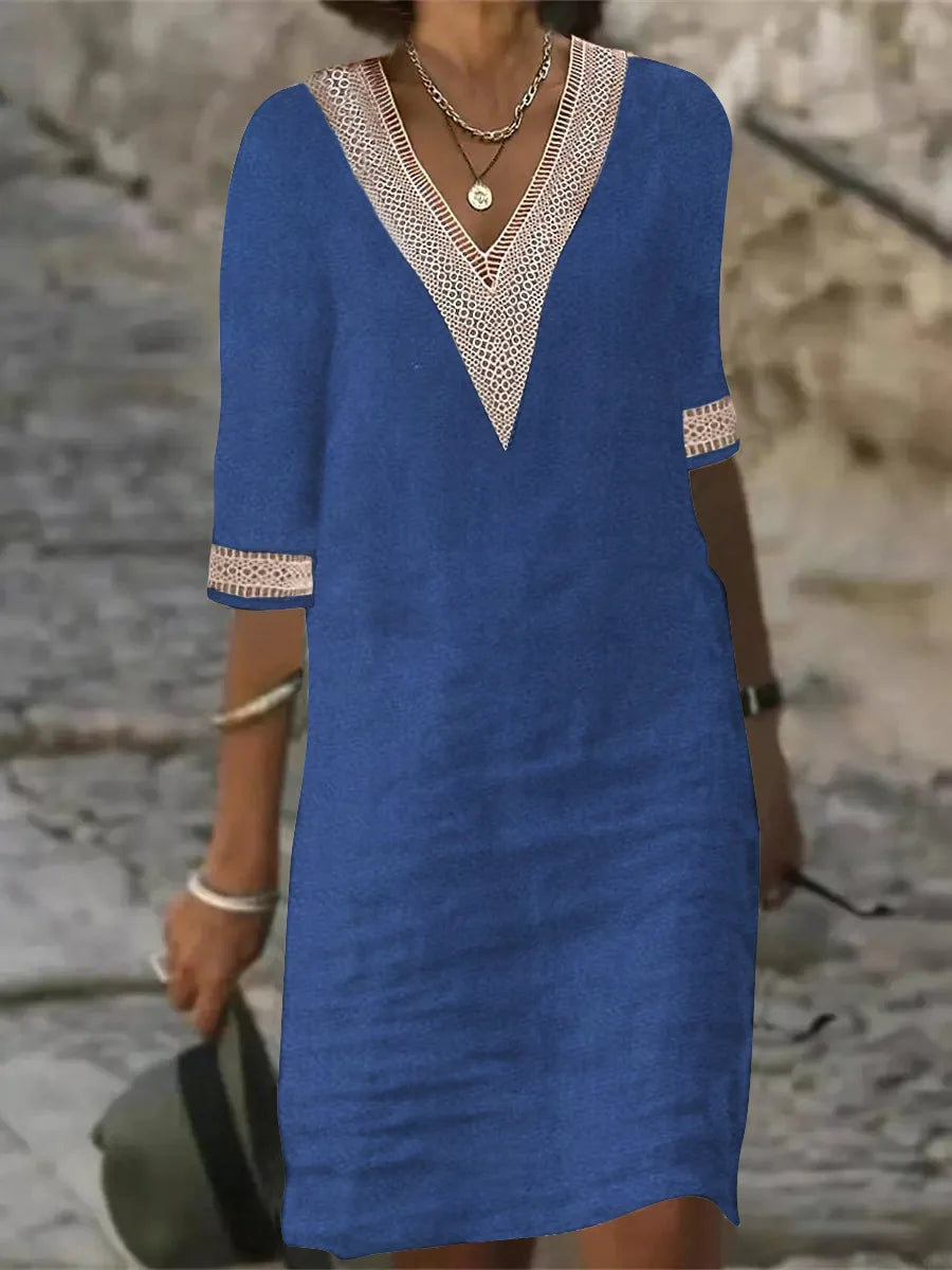 Vestido Feminino Linho/Algodão Sólido – Estilo Vintage Y2K Casual