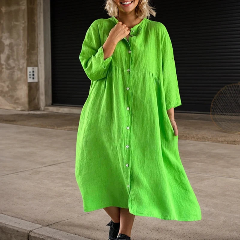 Vestido Feminino Manga Longa – Decote O, Modelagem A-Line Soltinha