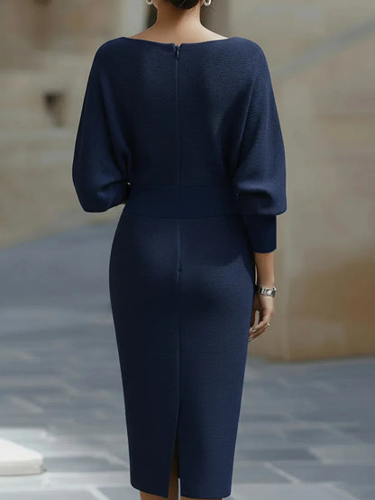 Elegant Midi Dress – High Waist & 7/8 Sleeve