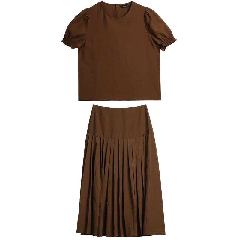 Conjunto French Coffee – Top Elegante & Saia Plissada