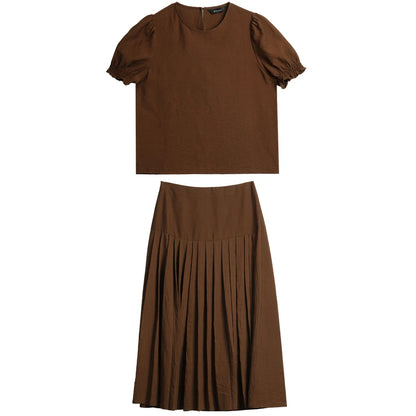 Conjunto French Coffee – Top Elegante & Saia Plissada