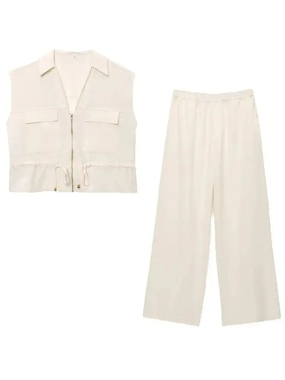 Conjunto Feminino 2 Peças Safari – Top Estilo & Calça Cintura Elástica