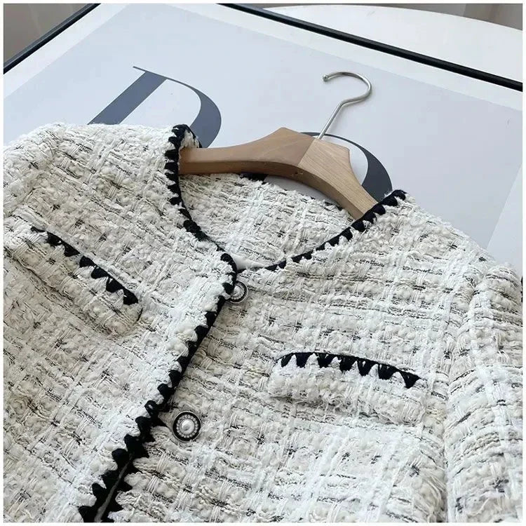 Jaqueta Tweed Elegante – Estilo Francês Office Lady